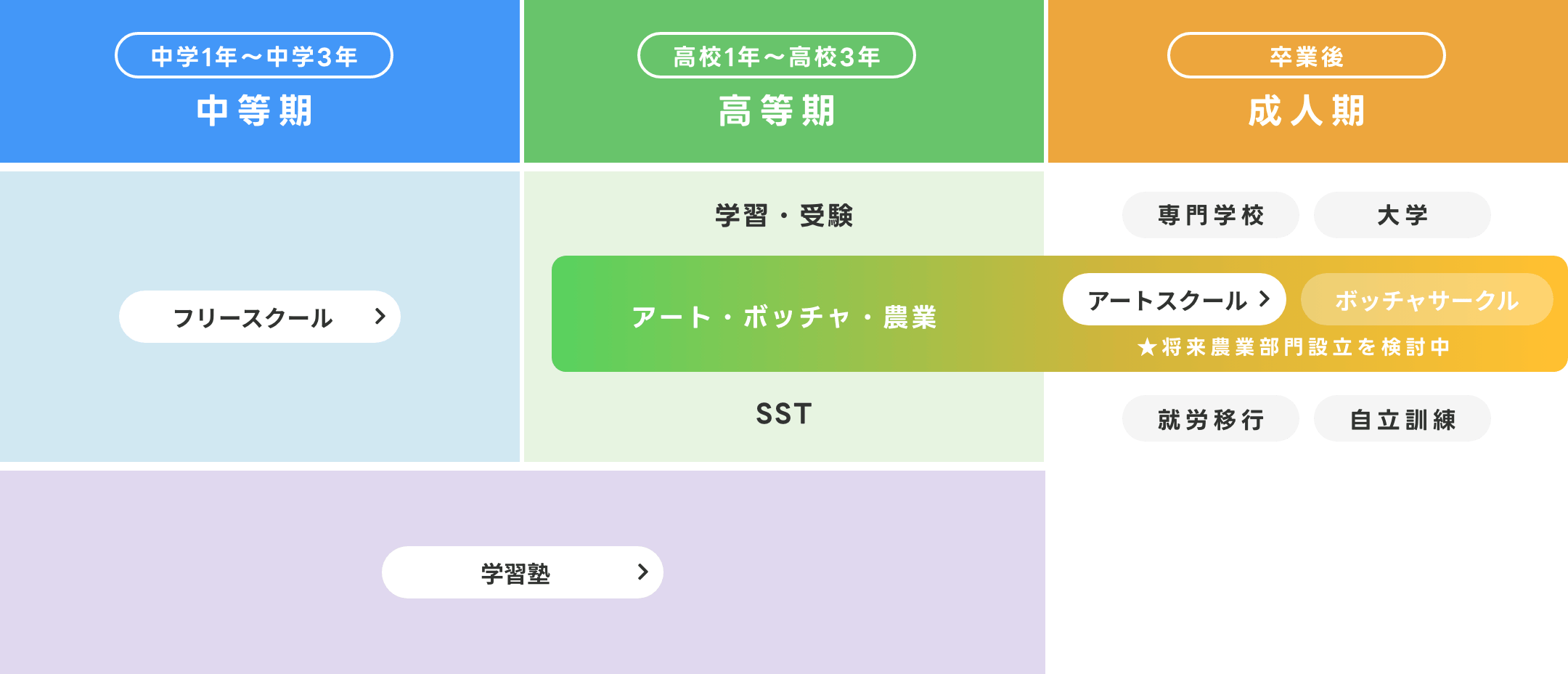 中等期〜高等期〜成年期の表